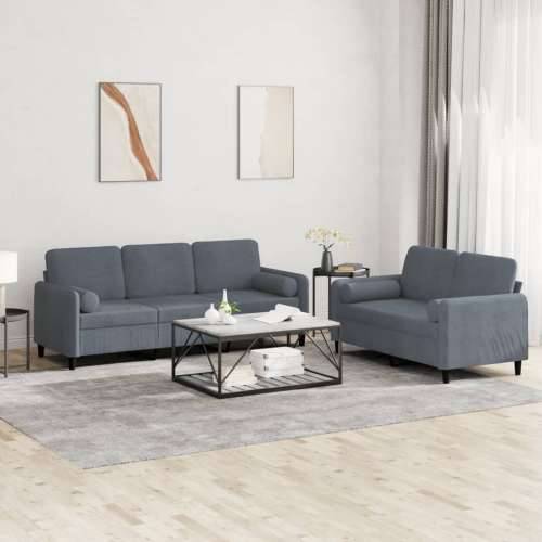 2-dijelni set sofa s jastucima tamnosivi baršunasti - Tamno siva s jastučićima Cijena
