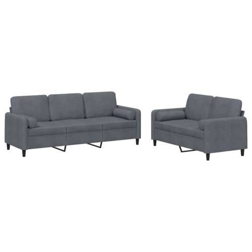 2-dijelni set sofa s jastucima tamnosivi baršunasti - Tamno siva s jastučićima Cijena