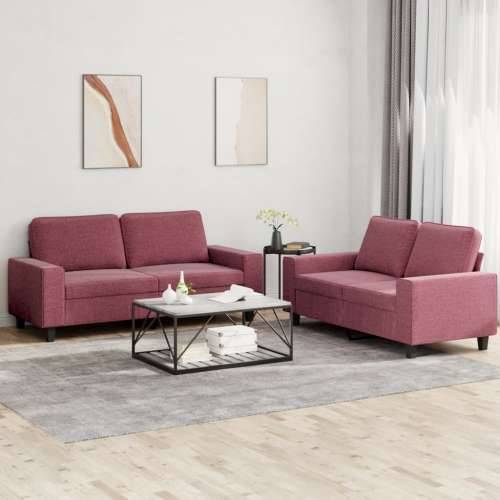 2-dijelni set sofa crvena boja vina od tkanine - boja crnog vina s jastučićima Cijena
