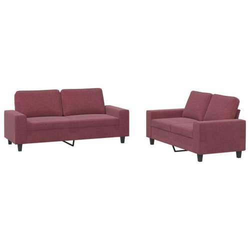 2-dijelni set sofa crvena boja vina od tkanine - boja crnog vina s jastučićima Cijena