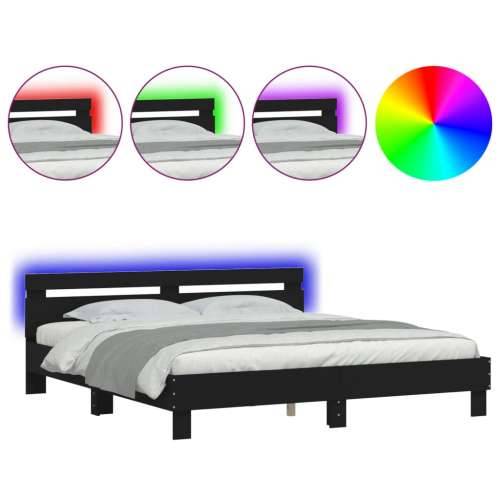 Okvir kreveta s uzglavljem i LED svjetlima crni 200 x 200 cm - Crna 200 x 200 cm Cijena