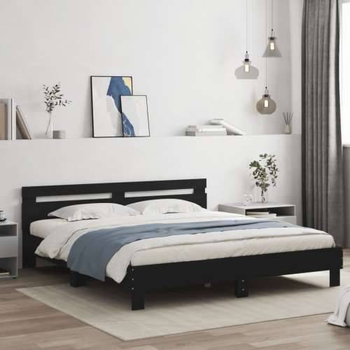 Okvir kreveta s uzglavljem i LED svjetlima crni 200 x 200 cm - Crna 200 x 200 cm Cijena