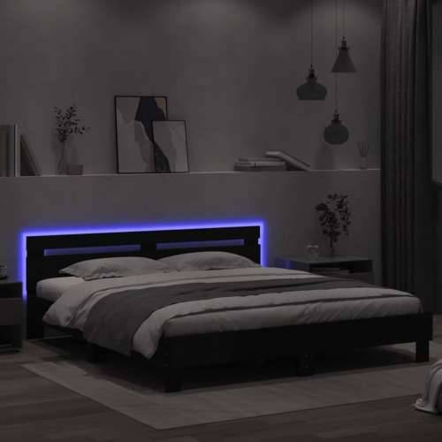 Okvir kreveta s uzglavljem i LED svjetlima crni 200 x 200 cm - Crna 200 x 200 cm Cijena