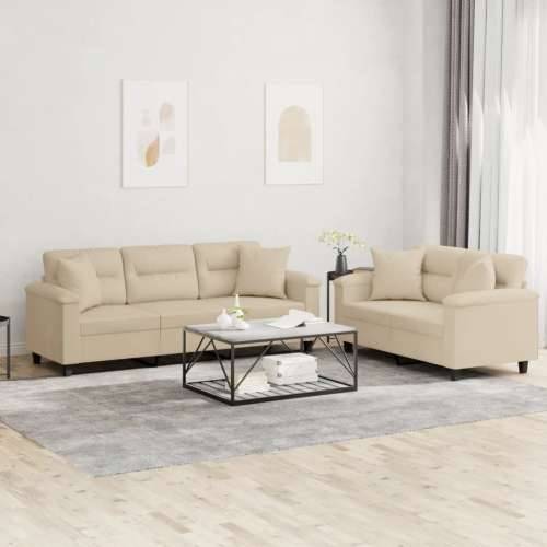 2-dijelni set sofa s jastucima krem od mikrovlakana - Krema s jastučićima Cijena
