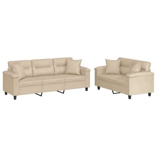 2-dijelni set sofa s jastucima krem od mikrovlakana - Krema s jastučićima Cijena