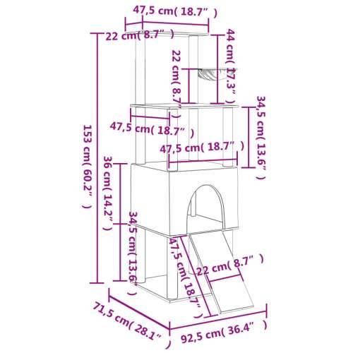 Penjalica za mačke - Kuća za mačke - Grebalica sa stupovima za grebanje svjetlosiva 153 cm - Svjetlosiva Cijena