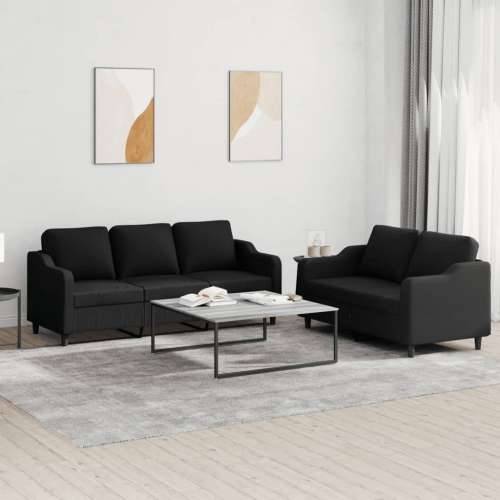 2-dijelni set sofa s jastucima crni od tkanine - Crna s jastučićima Cijena