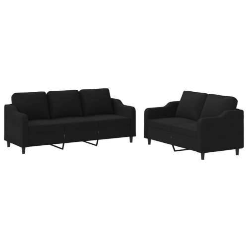2-dijelni set sofa s jastucima crni od tkanine - Crna s jastučićima Cijena