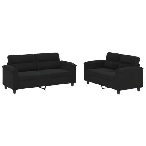 2-dijelni set sofa s jastucima crni od mikrovlakana - Crna Bez oslonca za noge Cijena