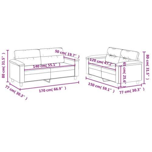 2-dijelni set sofa s jastucima crni od mikrovlakana - Crna Bez oslonca za noge Cijena