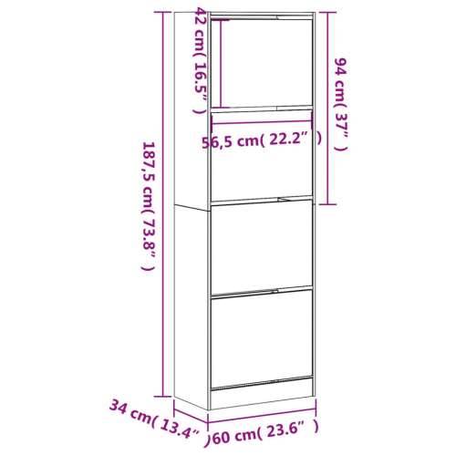 Ormarić za cipele s 4 ladice siva boja betona 60x34x187,5 cm - Beton siva 60 x 34 x 187.5 cm 1 Cijena