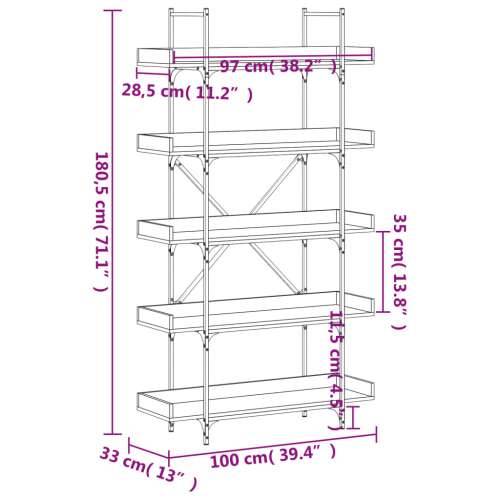 Regal za knjige s 5 razina boja hrasta 100x33x180,5 cm drveni Sivi hrast sonoma 1 180.5 cm Cijena