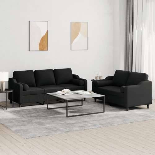 2-dijelni set sofa s jastucima crni od tkanine - Crna s jastučićima Cijena