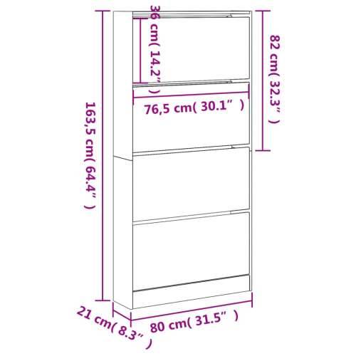 Ormarić za cipele s 4 ladice boja hrasta 80 x 21 x 163,5 cm - sonoma hrast 80 x 21 x 163.5 cm 1 Cijena