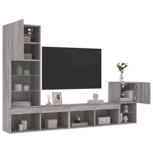 4-dijelni zidni TV elementi s LED svjetlima boja sivog hrasta - Sivi hrast sonoma 1 Cijena