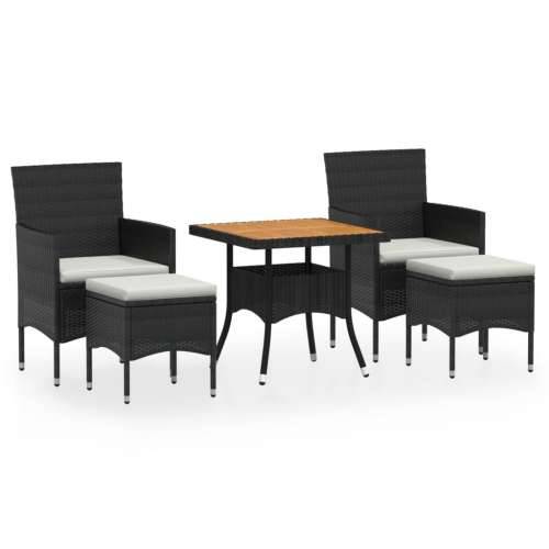 Vrtna garnitura - 5-dijelni vrtni blagovaonski set poliratan i drvo bagrema crni - Smeđa i crna 80 x 80 x 75 cm 5 Cijena