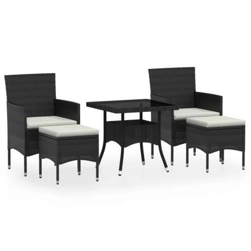 Vrtna garnitura - 5-dijelni vrtni blagovaonski set od poliratana i stakla crni - Crna 80 x 80 x 75 cm 5 Cijena