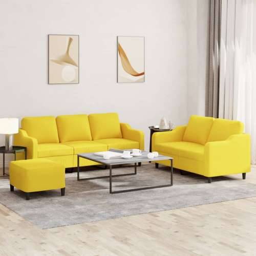 3-dijelni set sofa s jastucima svjetložuti od tkanine - Svjetložuta s jastučićima i tabureom Cijena