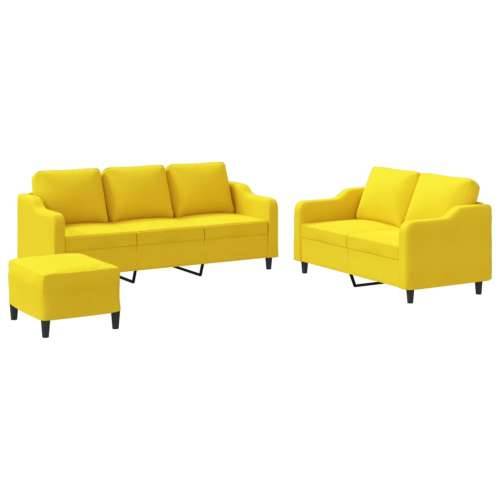 3-dijelni set sofa s jastucima svjetložuti od tkanine - Svjetložuta s jastučićima i tabureom Cijena