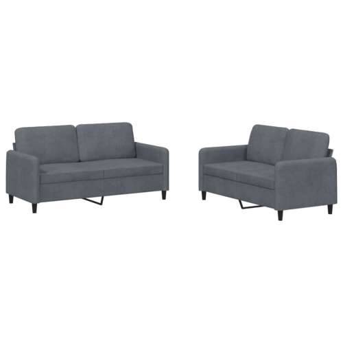 2-dijelni set sofa tamnosivi baršunasti - Tamno siva s jastučićima Cijena