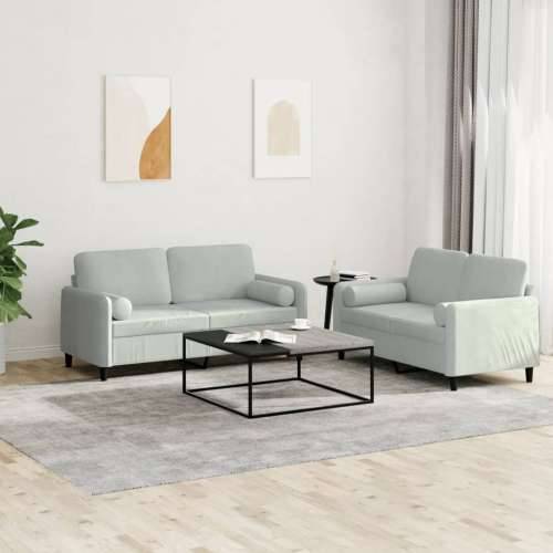 2-dijelni set sofa s jastucima svjetlosivi baršunasti - Svjetlosiva s jastučićima Cijena