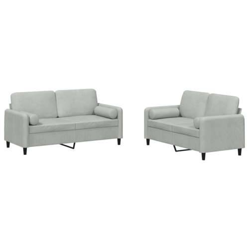 2-dijelni set sofa s jastucima svjetlosivi baršunasti - Svjetlosiva s jastučićima Cijena