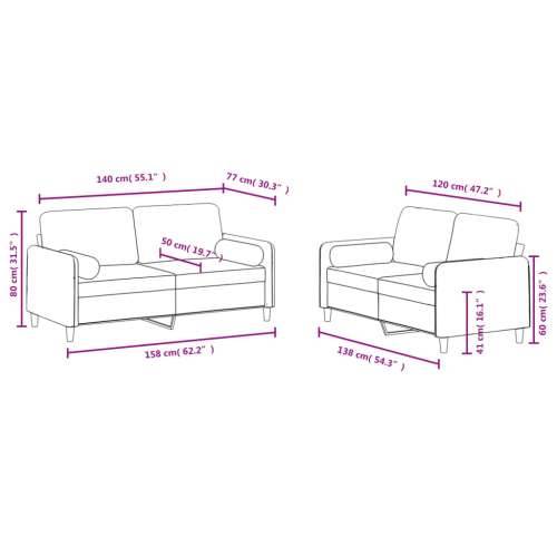 2-dijelni set sofa s jastucima svjetlosivi baršunasti - Svjetlosiva s jastučićima Cijena