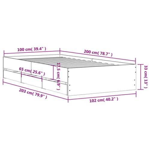 Okvir za krevet s ladicama boja hrasta 100x200 cm drveni - Sivi hrast sonoma 100 x 200 cm Cijena