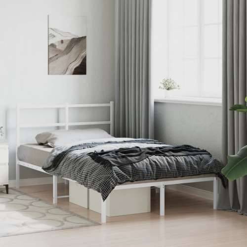 Metalni okvir za krevet s uzglavljem bijeli 120 x 190 cm - Bijela 120 x 190 cm s uzglavljem Cijena