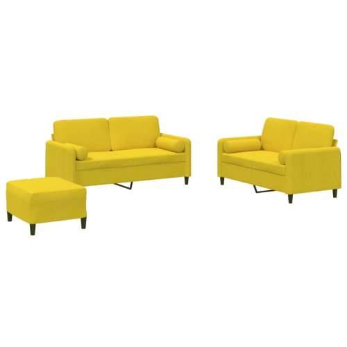3-dijelni set sofa s jastucima žuti baršunasti - Žuta s jastucima i tabureom Cijena