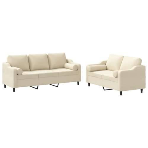 2-dijelni set sofa s jastucima krem od tkanine - Krema s jastučićima Cijena