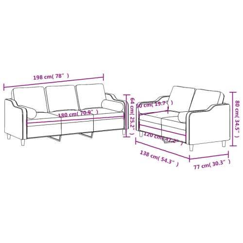 2-dijelni set sofa s jastucima krem od tkanine - Krema s jastučićima Cijena