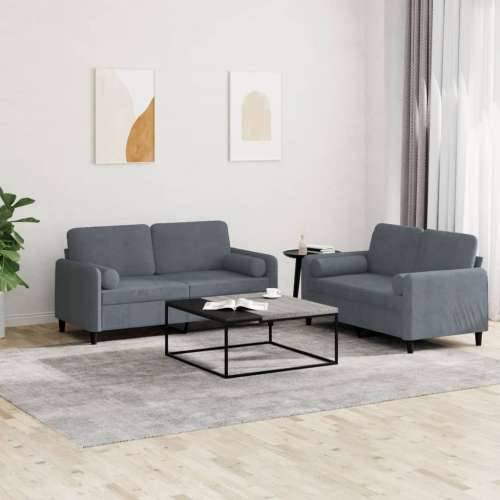 2-dijelni set sofa s jastucima tamnosivi baršunasti - Tamno siva s jastučićima Cijena