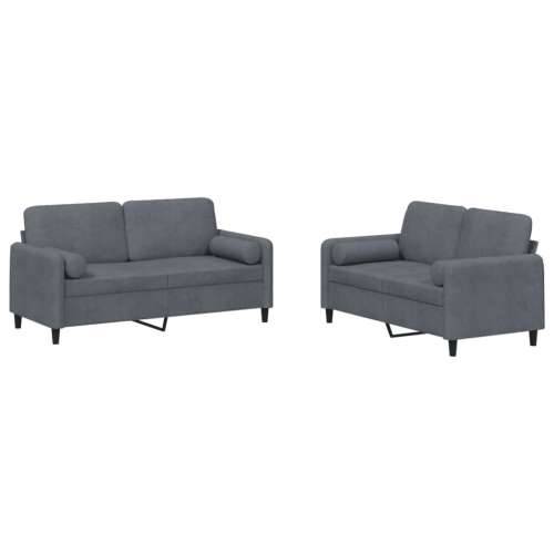 2-dijelni set sofa s jastucima tamnosivi baršunasti - Tamno siva s jastučićima Cijena