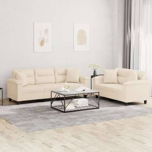 2-dijelni set sofa s jastucima bež od mikrovlakana - Bež s jastučićima Cijena