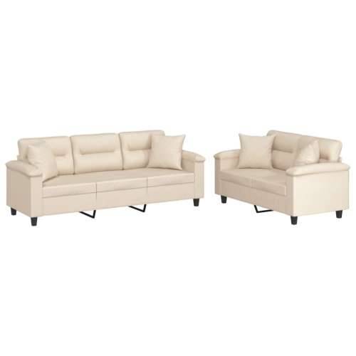 2-dijelni set sofa s jastucima bež od mikrovlakana - Bež s jastučićima Cijena