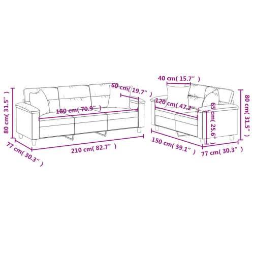 2-dijelni set sofa s jastucima bež od mikrovlakana - Bež s jastučićima Cijena