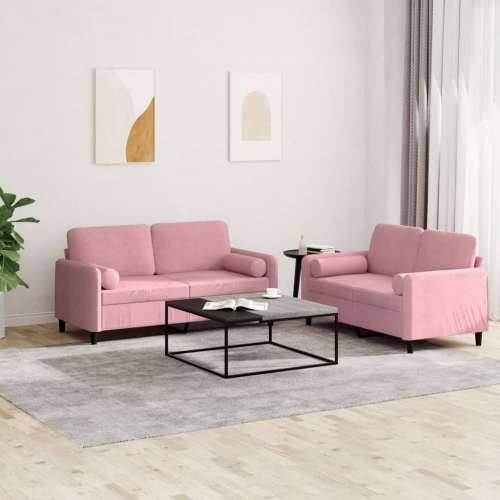 2-dijelni set sofa s jastucima ružičasti baršunasti - Ružičasta s jastučićima Cijena