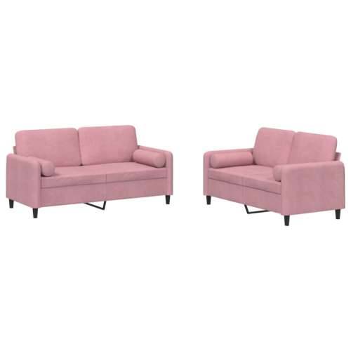 2-dijelni set sofa s jastucima ružičasti baršunasti - Ružičasta s jastučićima Cijena