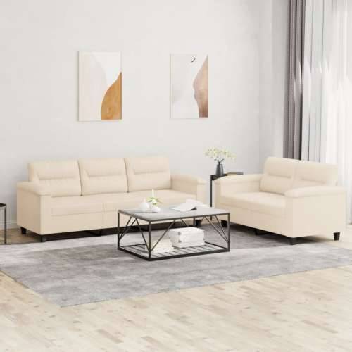 2-dijelni set sofa s jastucima bež od mikrovlakana - Bež Bez oslonca za noge Cijena
