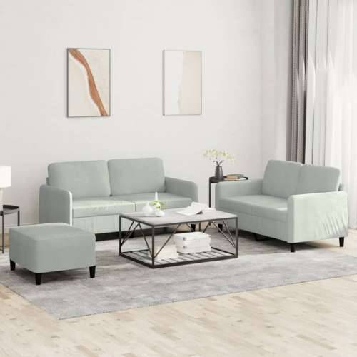3-dijelni set sofa svjetlosivi baršunasti - Svjetlosiva s jastučićima i tabureom Cijena