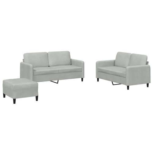 3-dijelni set sofa svjetlosivi baršunasti - Svjetlosiva s jastučićima i tabureom Cijena