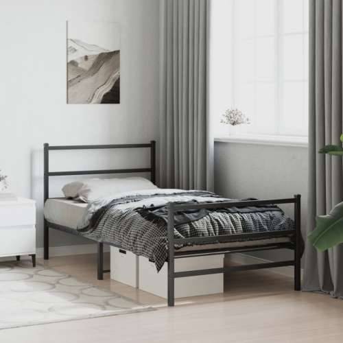 Metalni okvir kreveta s uzglavljem i podnožjem crni 107x203 cm - Crna 107 x 203 cm s uzglavljem i podnožjem Cijena