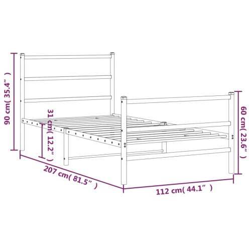 Metalni okvir kreveta s uzglavljem i podnožjem crni 107x203 cm - Crna 107 x 203 cm s uzglavljem i podnožjem Cijena