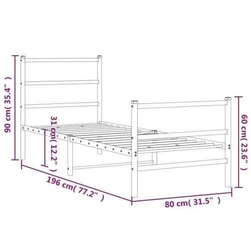 Metalni okvir kreveta s uzglavljem i podnožjem bijeli 75x190 cm - Bijela 75 x 190 cm s uzglavljem i podnožjem Cijena