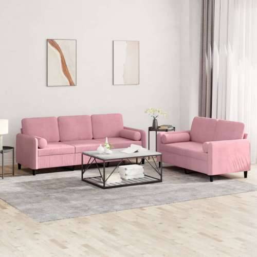 2-dijelni set sofa s jastucima ružičasti baršunasti - Ružičasta s jastučićima Cijena