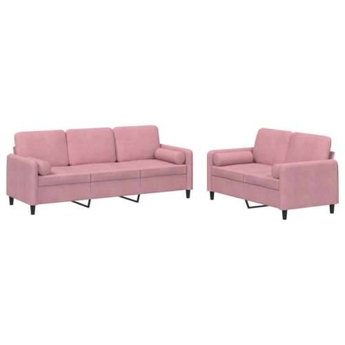 2-dijelni set sofa s jastucima ružičasti baršunasti - Ružičasta s jastučićima Cijena