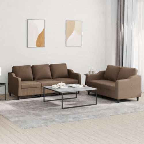 2-dijelni set sofa s jastucima smeđi od tkanine - Smeđa s jastučićima Cijena