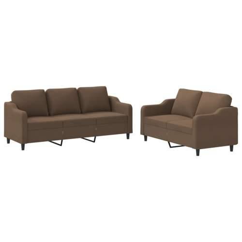 2-dijelni set sofa s jastucima smeđi od tkanine - Smeđa s jastučićima Cijena