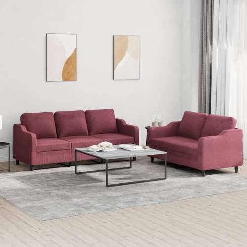 2-dijelni set sofa s jastucima crvena boja vina od tkanine - boja crnog vina s jastučićima Cijena